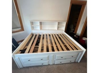 White Wooden Full Bed With Maximum Storage