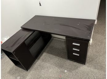 Black Wood Desk - L Shape With File Drawers And Shelves