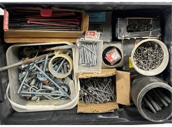 Crate Filled With Hardware Items (screws, Nails, Nuts, Bolts, Washers)