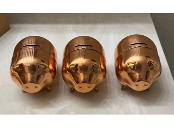 Set Of 3 Copper Piggy Banks