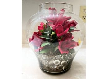 Glass Vase Decoration With Artificial Flower Inside