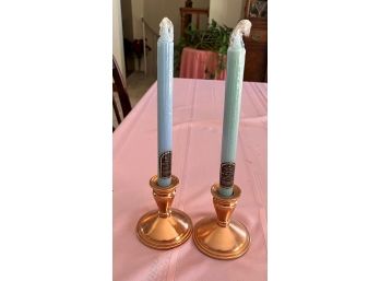 Set Of 2 Copper Candle Holders With Candles