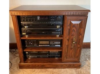Wooden Cabinet With 4 Piece Stereo Set And 4 Speakers