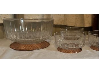 4 Copper And Crystal Bowls - 'arcoroc France'