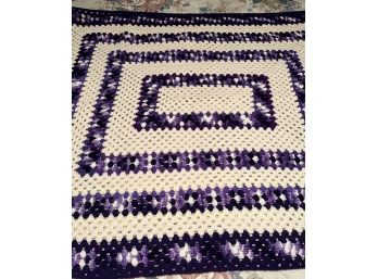 Crocheted Purple And Cream Blanket