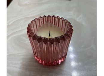 Rose Colored Glass Candle