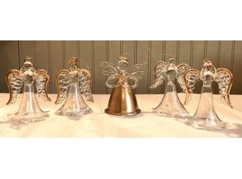 5 Glass Angel Ornaments