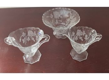 Etched Glass Cream And Sugar Set