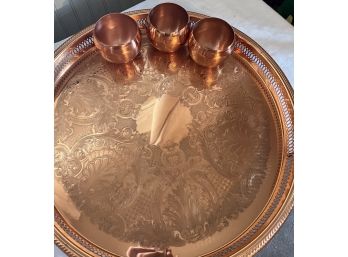 Coppercraft Guild Etched Platter With 11 Copper Cups