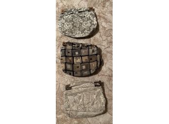 Lot Of 3 Purses With Wooden Tops