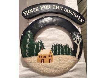 Painted Wood & Metal Sign 'home For The Holidays'