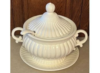 Vintage White Soup Tureen - Serving Plate And Ladle