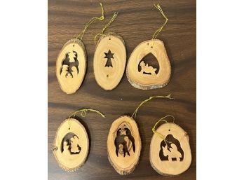 Set Of 6 Wooden Christmas Ornaments