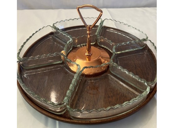 Lot Of 2 Lazy Susan Serving Platters - COPPER HANDLE - With Removable Glass  - NEW