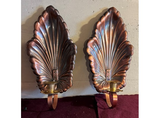 Set Of 2 COPPER Wall Hanging Candle Holders