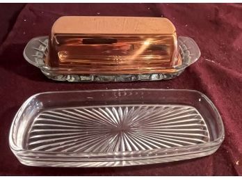 Copper And Glass Butter Dish With Bonus Glass Butter Dish
