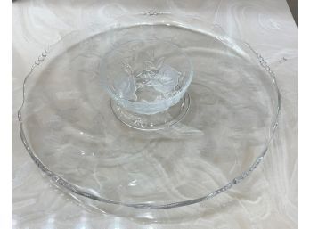 Etched Glass Bowl And Serving Dish