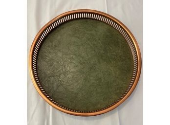 COPPER Bar Tray With Green Faux Leather Lining