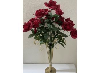 Faux Roses In Decorative Metal Vase