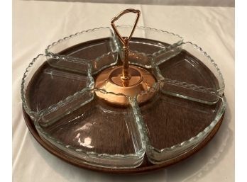 COPPER Lazy Susan Serving Platter With 6 Glass Serving
