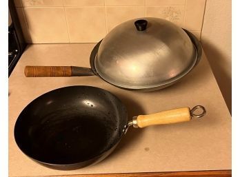 Set Of 2 Cooking Woks - Plus Utensil Set And Stir Fry Cookbook