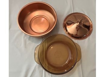 COPPER Serving Bowl With Glass Insert And Lid