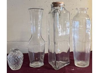 Lot Of 4 Glass Container / Vases