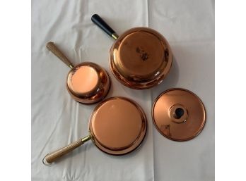 3 Copper Cooking Pots (1 With Lid)