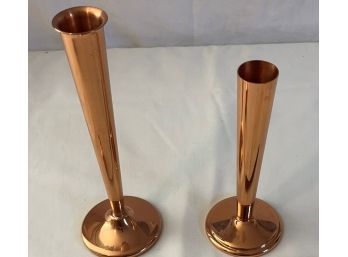 Lot Of 2 Single Flower Copper Vases