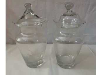 Set Of 2 - Etched Glass Jar With Lid