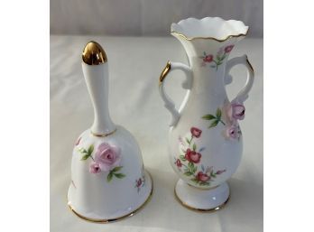 Small Bone China Vase And Bell (Hand Painted)