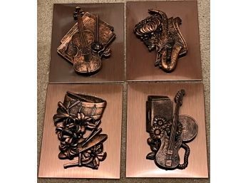 Lot Of 4 - COPPER And Faux Copper Musical Themed Wall Decorations - New In Packaging