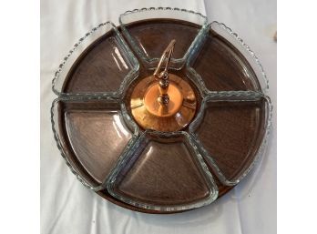 One Lazy Susan Serving Platter With Removable Glass - NEW But Slightly Tarnished  Copper