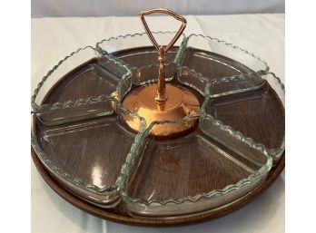 Lot Of 2 Lazy Susan Serving Platters - COPPER HANDLE - With Removable Glass  - NEW