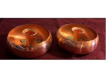 Set Of 2 COPPER Candle Holder Bowls