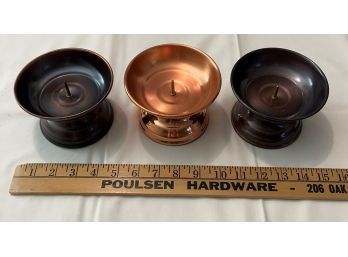 Lot Of 3 Copper Candle Holders For Larger Candle