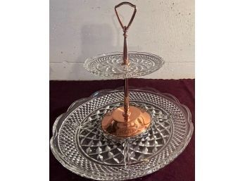 Two Tiered COPPER And Crystal Serving Tray