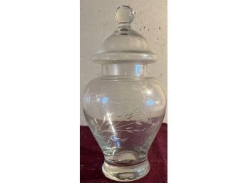 Etched Glass Jar With Lid - New In Box