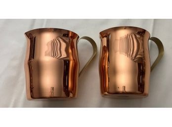 2 Copper Small Pitchers With Stainless Steel Lined Interior