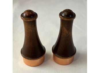 Wooden Salt & Pepper Shakers With Copper Base