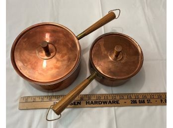 2 Copper Sauce Pans With Lids