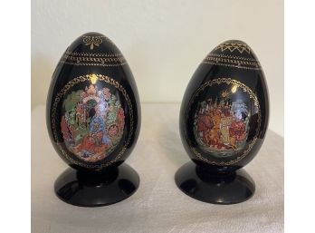 2 Hand Numbered Decorative Egg Figurines