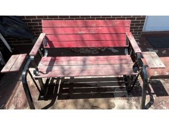 Wooden Outdoor Rocking Bench W/ Attached Side Ends