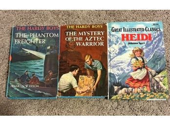 Lot Of 3 Vintage Books (2 Hardy Boy & 1 Heidi)