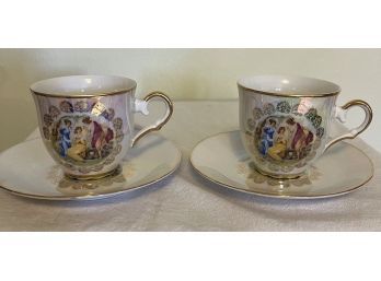 2 Iridescent Teas Cups With Saucers