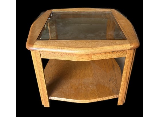 Wooden Glass Top End Table (27'x27'x20')