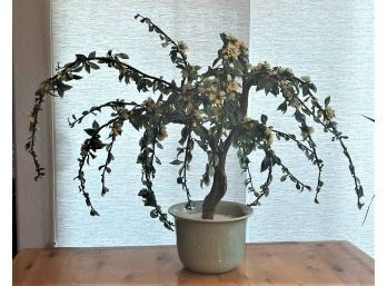 Stunning Beautiful Faux Flowering Tree (Metal Trunk, Ceramic Pot And Glass Leaves/Flowers)