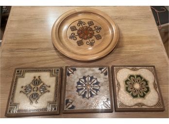 Amber Encrusted Plate & 3 Decorative Tiles