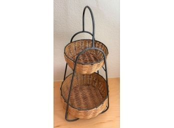 Metal And Wicker Basket Stand