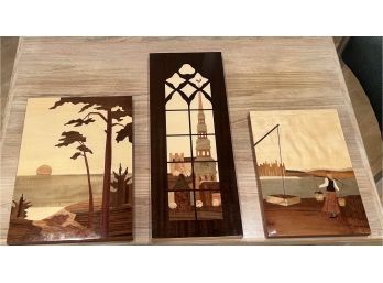 Inlaid Wooden Wall Hangings - 3 Pieces